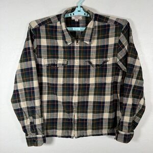 Wallace & Barnes Shirt Jacket‎ Mens Large Green Full Zip Shacket Plaid Pockets